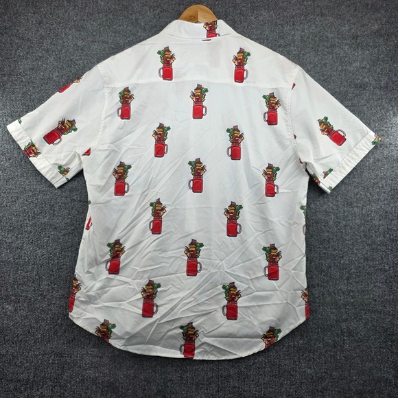 RSVLTS Mens Bloody Mary Cocktail Print Short Sleeve Button Down Shirt White L - Picture 3 of 7